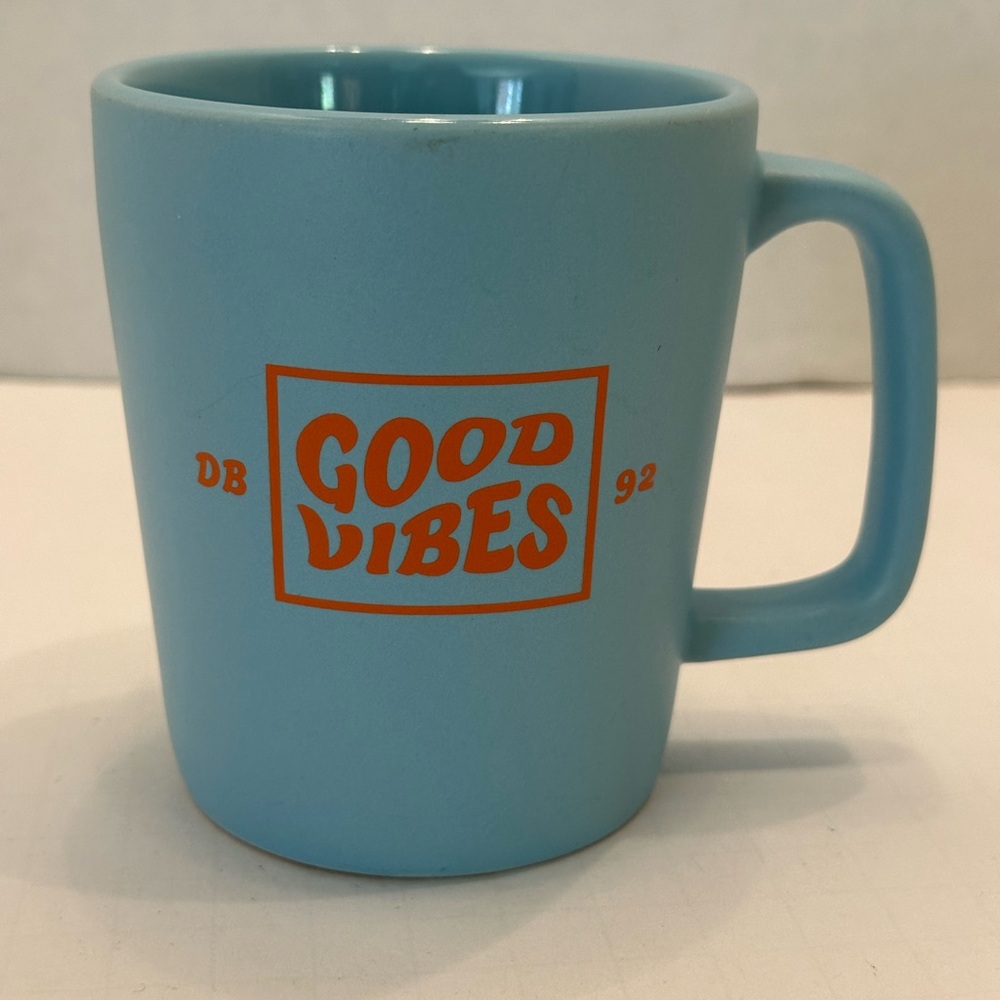 Dutch Bros Good Vibes Ceramic Mug Blue and Orange Windmill Logo